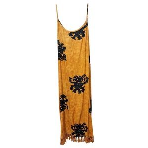 Henna Womens Maxi One Sz Fringe Dress Hawaiian Summer Boho Beach Festival Resort